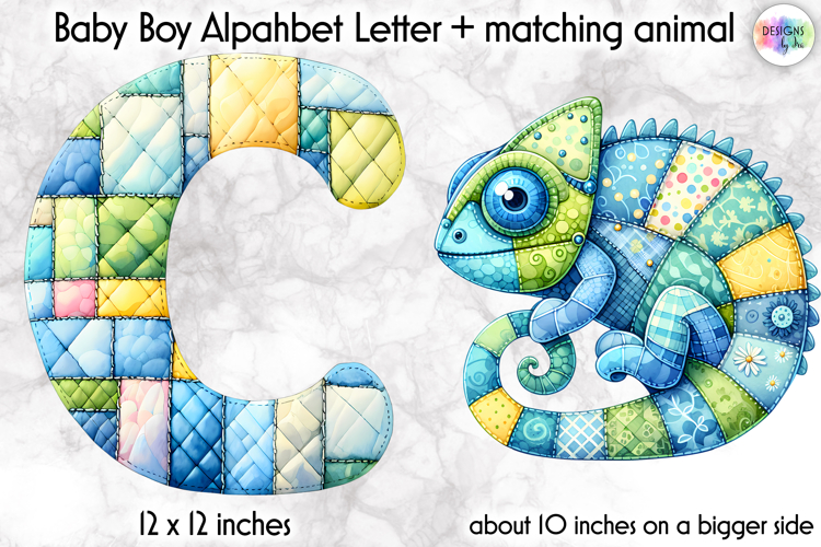 Cute Patchwork Baby Alphabet and Baby Animals PNG, Monogram