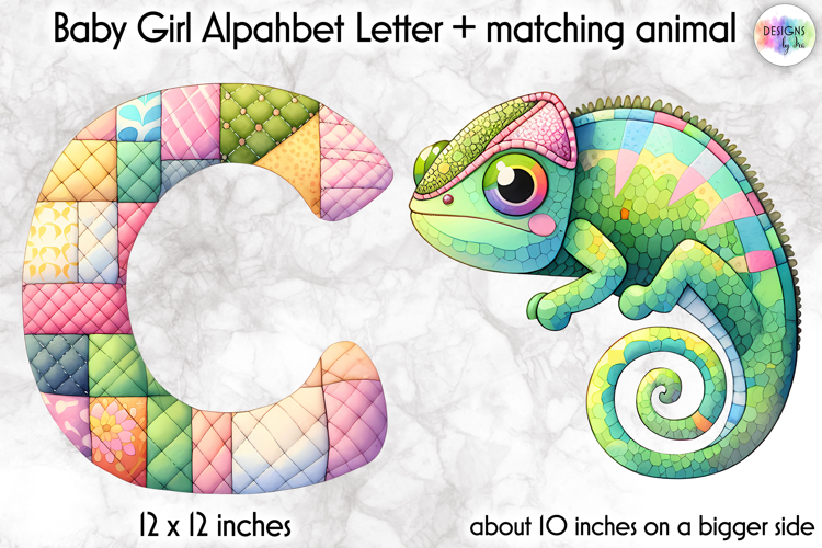 Cute Patchwork Baby Alphabet and Baby Animals PNG, Monogram