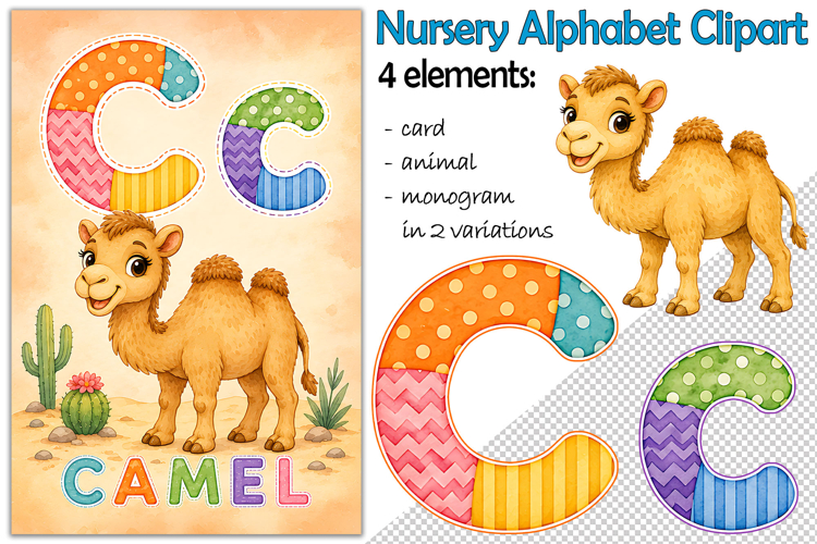 Nursery Alphabet Clipart, Flashcard Letter C, Monogram PNG