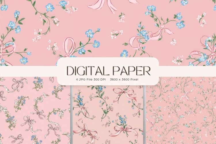 Bow Ribbon Background Bow Digital Paper Pattern Wallpaper248 example image 1
