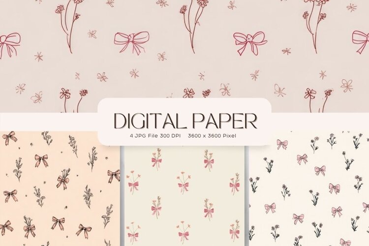 Bow Ribbon Background Bow Digital Paper Pattern Wallpaper_49 example image 1