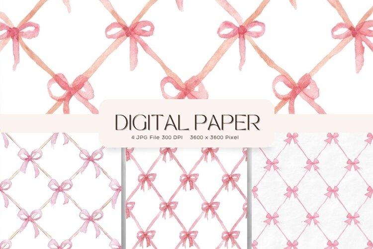 Bow Ribbon Background Bow Digital Paper Pattern Wallpaper206 example image 1
