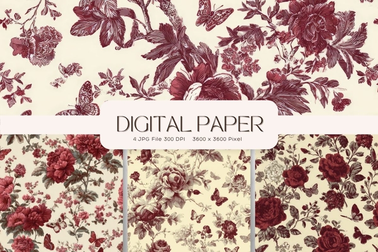 Chinoiserie Floral Pattern Background Vintage Digital Paper