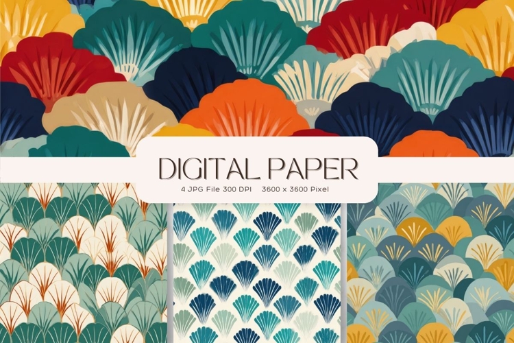 Scallop Pattern Background Japanese Digital Paper Gift Wrap