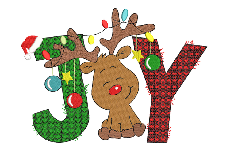 Baby Reindeer, Christmas JOY sign. Machine Embroidery Design