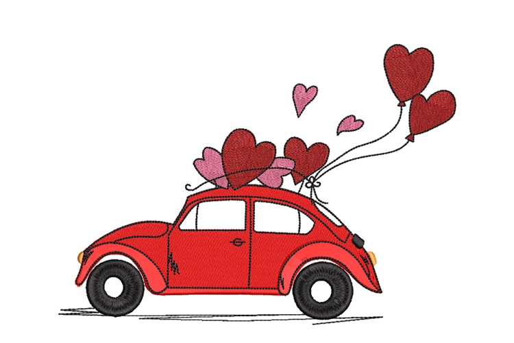 Red truck with hearts Machine embroidery design