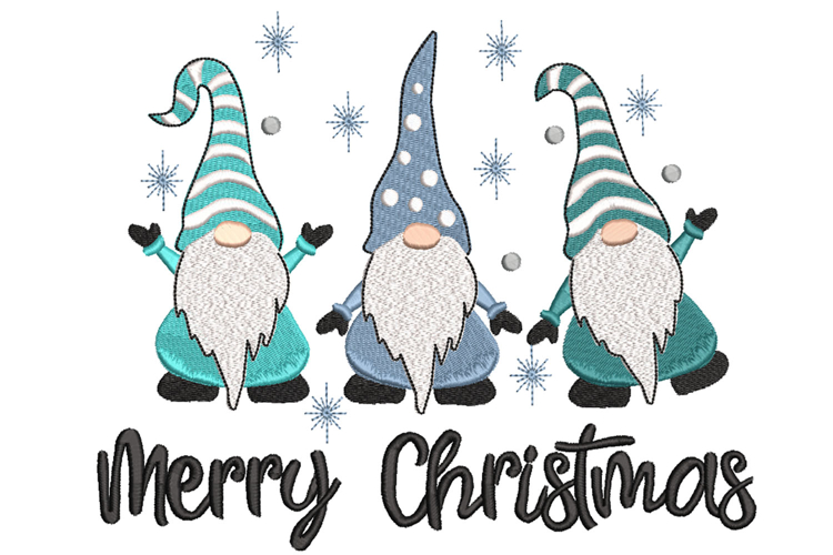 Three Christmas Gnomes. Merry Xmas Machine Embroidery