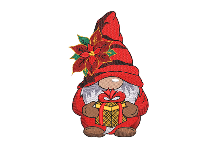 Christmas Gnome with Present. Xmas Machine Embroidery