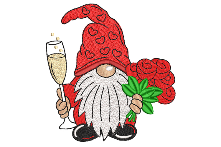 Valentine Gnome, Machine embroidery design