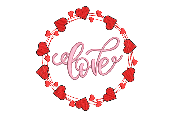 Love in Heart Circle embroidery design