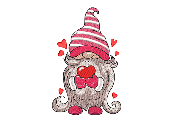 Valentine Gnome, Machine embroidery design