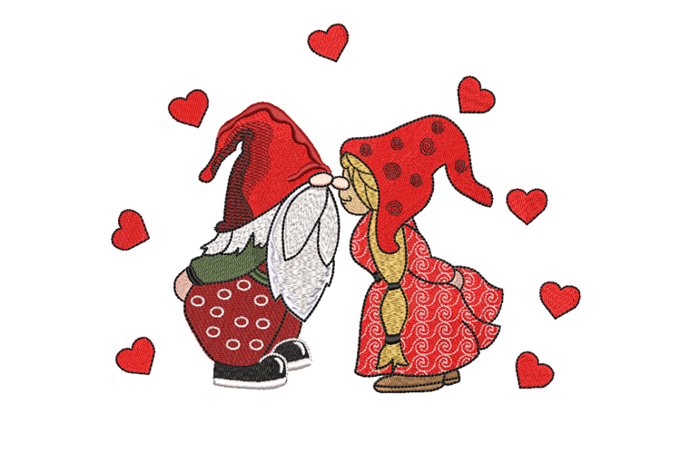 Valentine Gnome Couple, Machine embroidery design