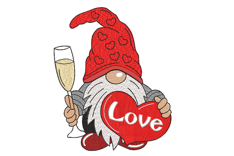 Valentine Gnome, Machine embroidery design
