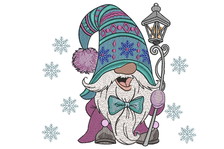 Christmas Gnome with lantern. Xmas Machine Embroidery