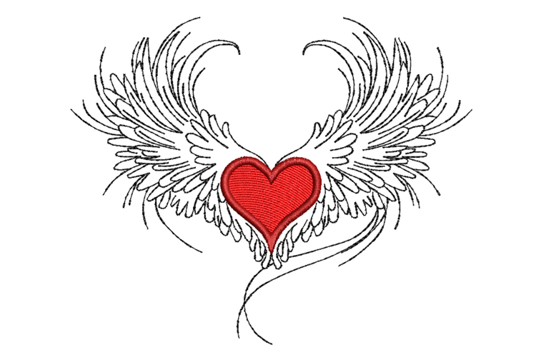 Heart with Wings, Valentine Machine Embroidery File