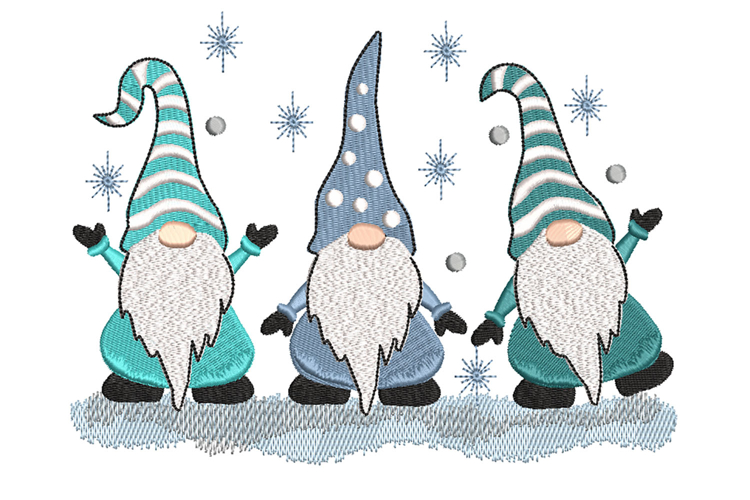 Three Christmas Gnomes. Machine Embroidery