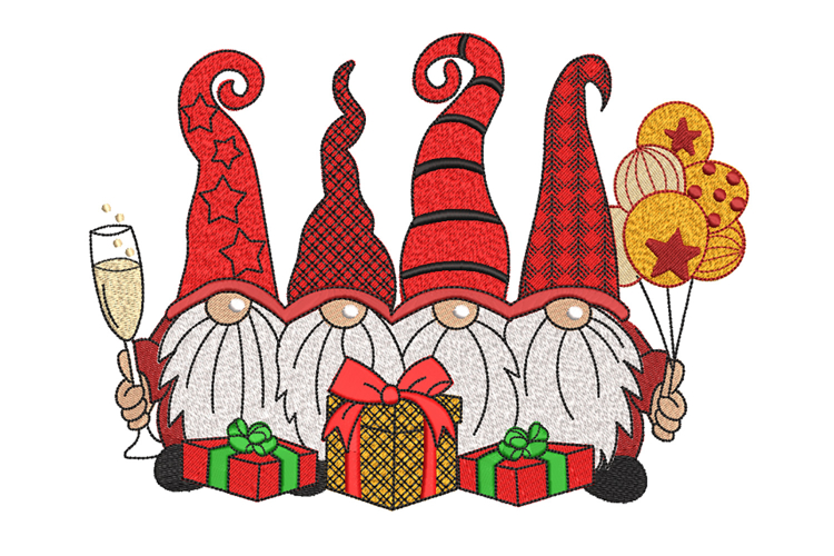 Four Christmas Gnomes Embroidery Design