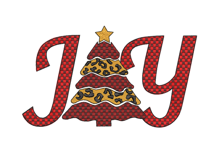 Joy with Xmas Tree. Christmas Machine Embroidery Design.