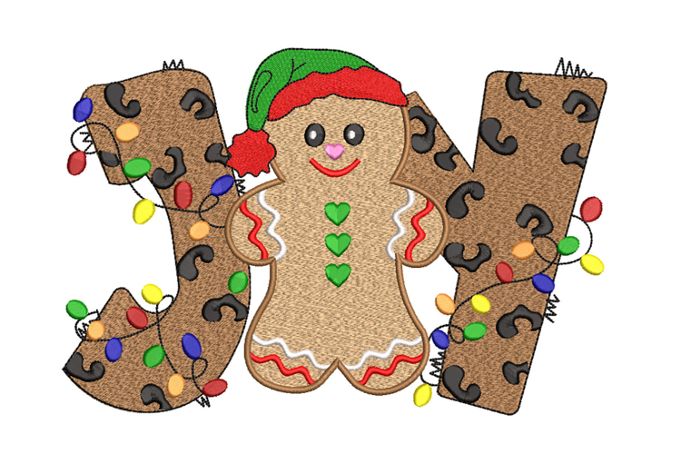 Gingerbread Man. Joy Christmas Machine Embroidery