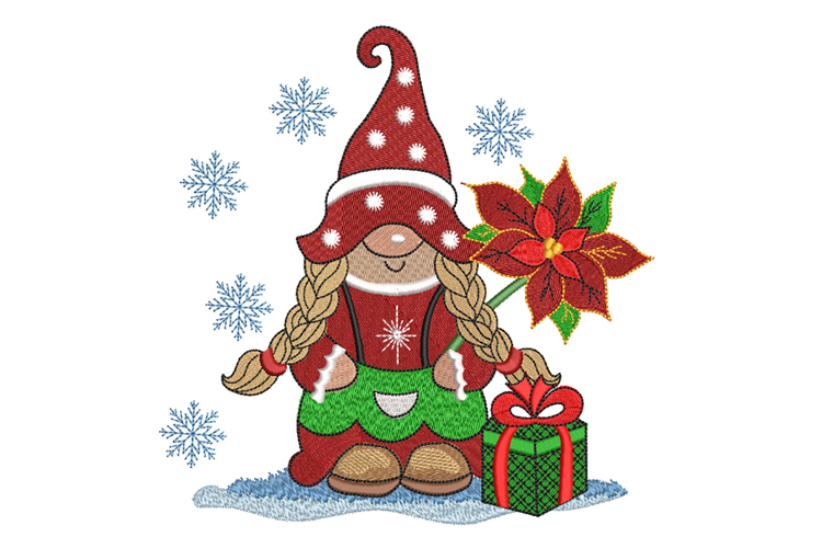Christmas Gnome Girl. Xmas Machine Embroidery