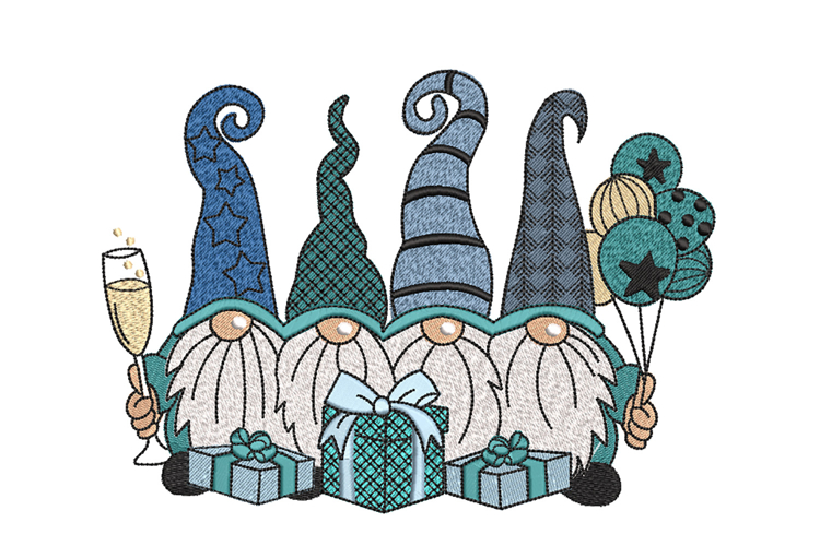 Four Christmas Gnomes Embroidery Design