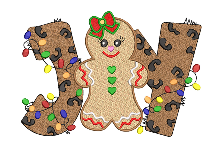 Gingerbread Cookie Girl. Joy Christmas Machine Embroidery