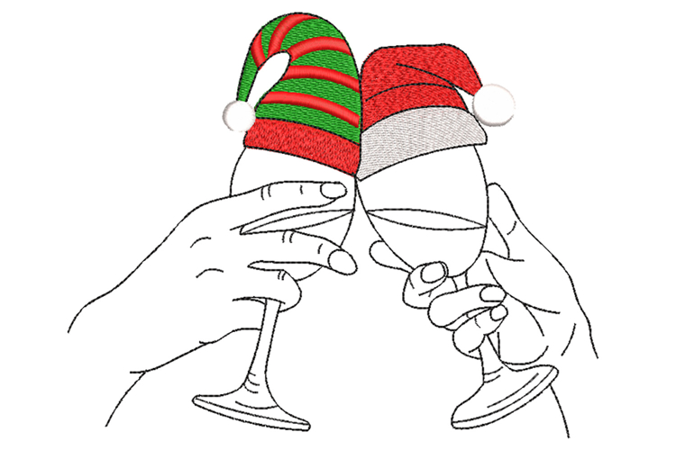 Christmas Wine glasses, Machine embroidery design