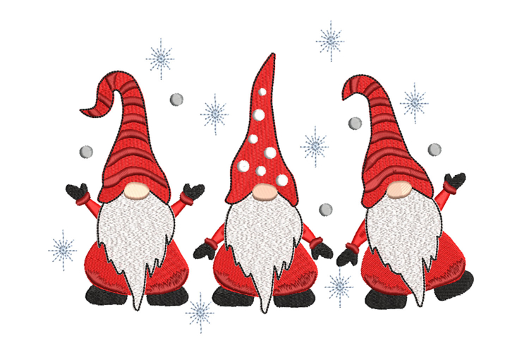 Three Christmas Gnomes. Machine Embroidery