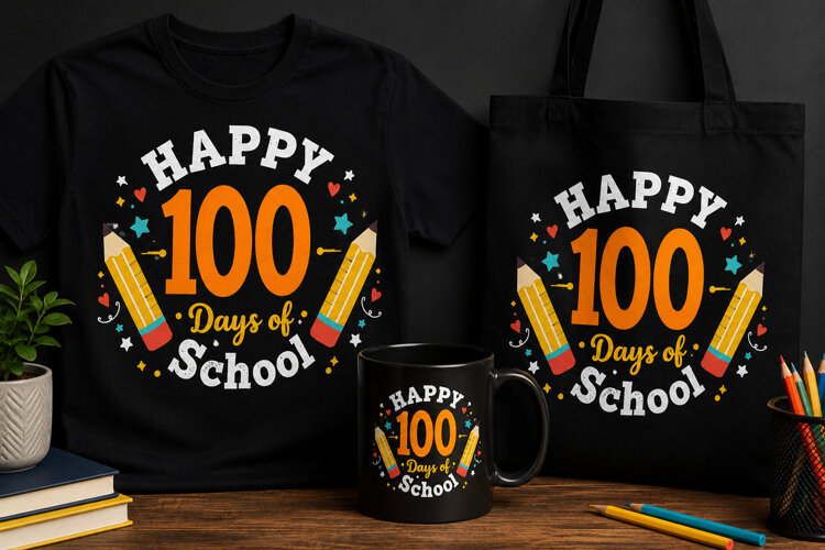 Happy 100 Days of School PNG | 100th Day Teacher Design example image 1