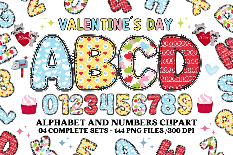Valentine Alphabet Clip Art, valentines day letters doodle