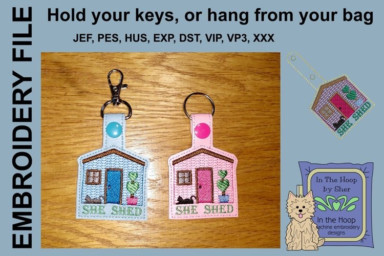 ITH She Shed Key Fob - Embroidery Design