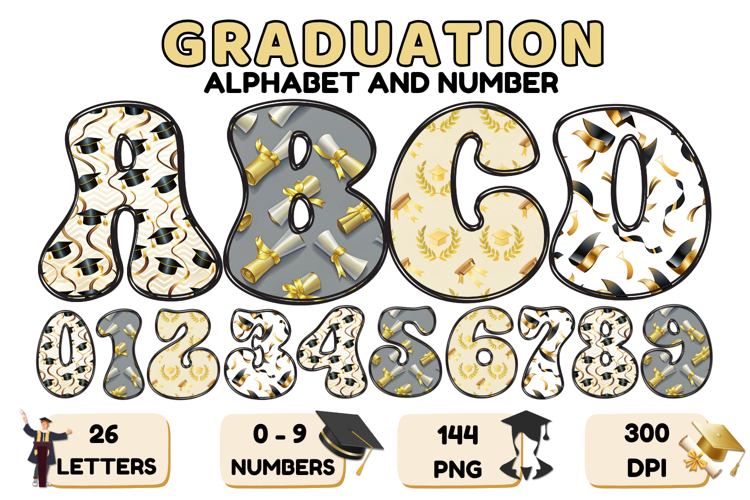 Graduation Alphabet png clipart, graduation letters doodle