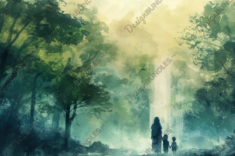 Watercolor Painting Mother and Kids Background Wallpaper