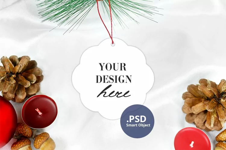 Christmas Pamplona Ornament PSD Mockup, Sublimation Mockup