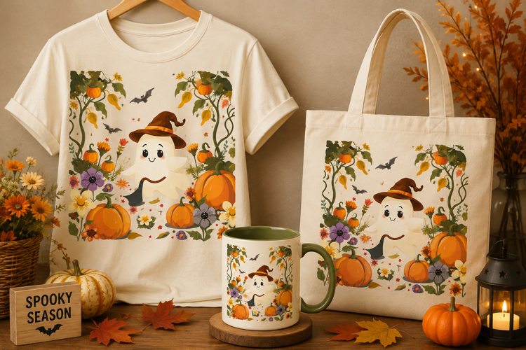 Cute Ghost Witch PNG | Halloween Pumpkin Garden Clipart
