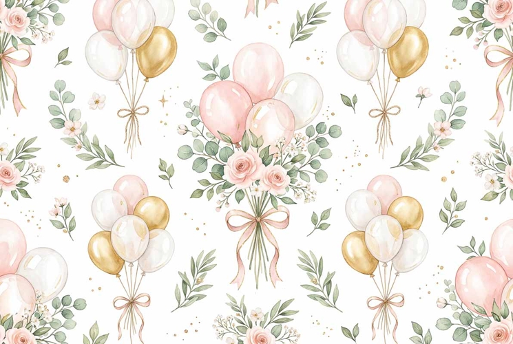 Watercolor seamless pattern with wedding balloon bouquets