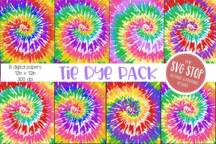 Bright Rainbow Tie Dye Digital Paper Backgrounds