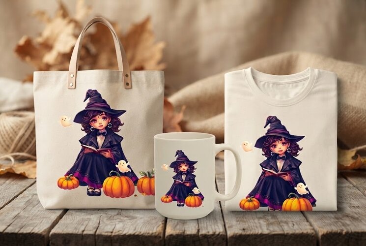 Halloween Witch Reading PNG | Cute Witch Book Clipart example image 1