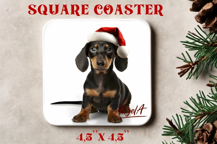 square dog coaster sublimation / dachshund / christmas dog