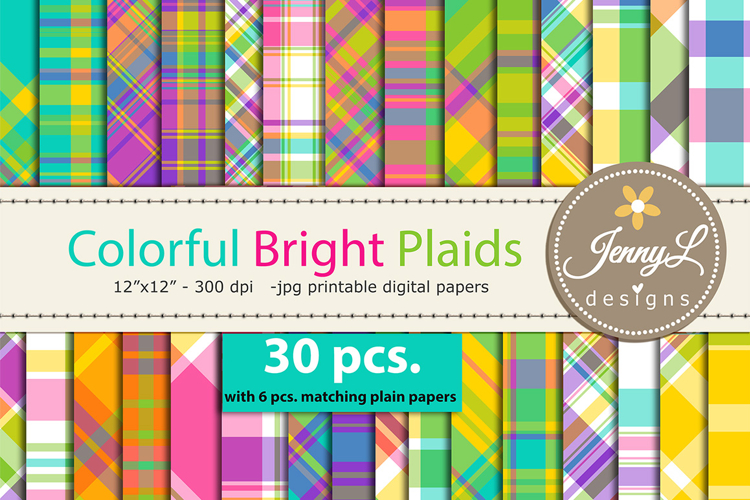 Colorful Bright Plaid Digital Paper patterns