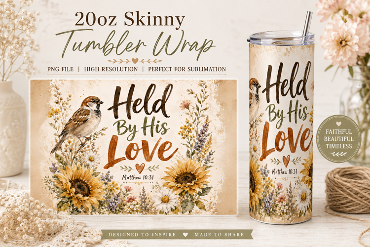 Held By His Love Tumbler Wrap PNG, Christian Bird 20oz