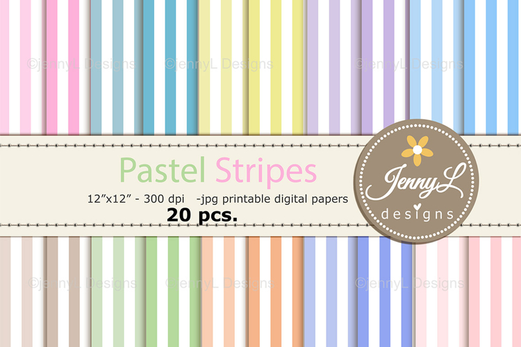 Pastel Stripes Digital Papers, Pastel Colored Background