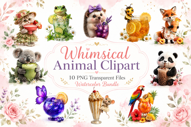 Whimsical Animal Watercolor Clipart Bundle