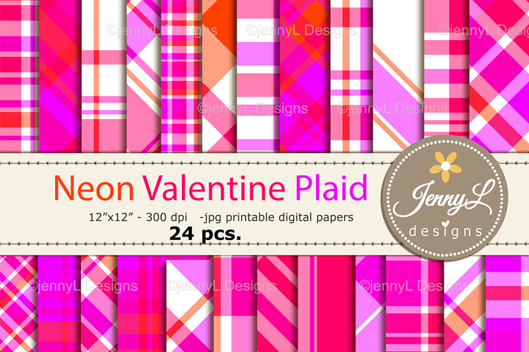 Neon Valentine Plaid Digital Papers