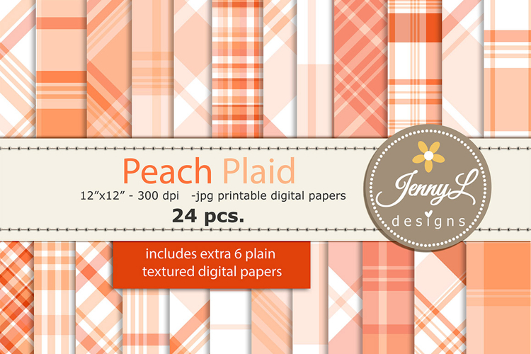 Pastel Peach Plaid Digital Papers