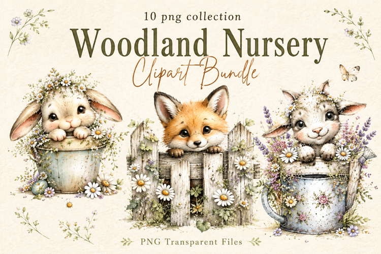 Woodland Nursery Animals Watercolor Clipart Bundle