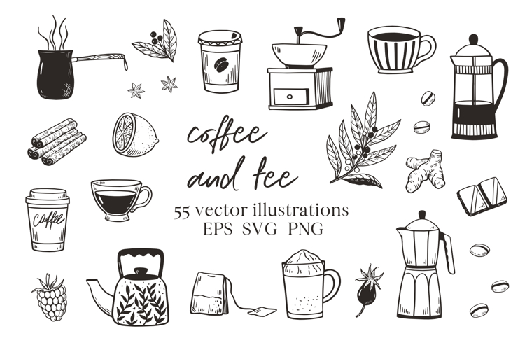 Coffee and tea. Vector illustrations