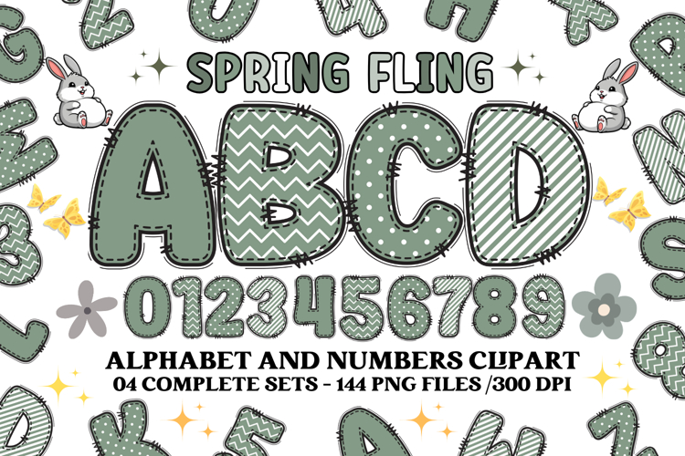 Spring Fling Alphabet png, letters doodle, spring clipart