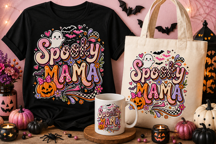 Spooky Mama PNG | Cute Pink Halloween Typography Design
