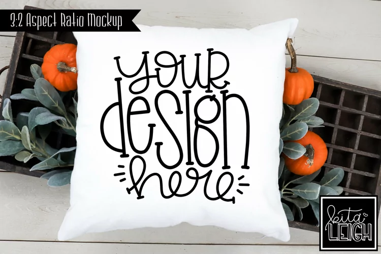 Pillow Fall Mock-up with Pumpkins | Stylized Stock Photo